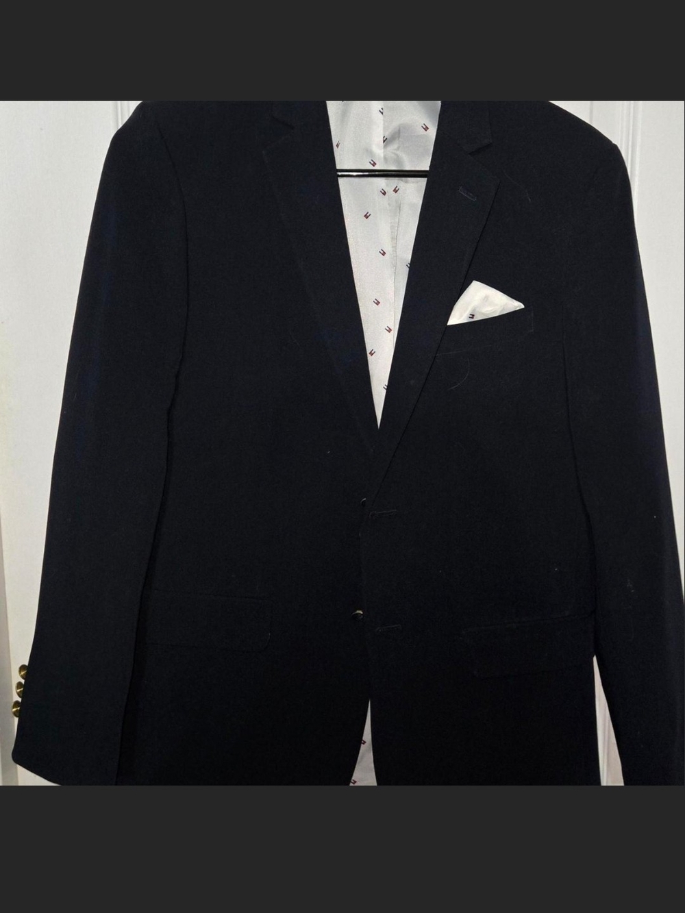 Tommy Hilfiger Boys Black Sport Coat with White Pocket Square